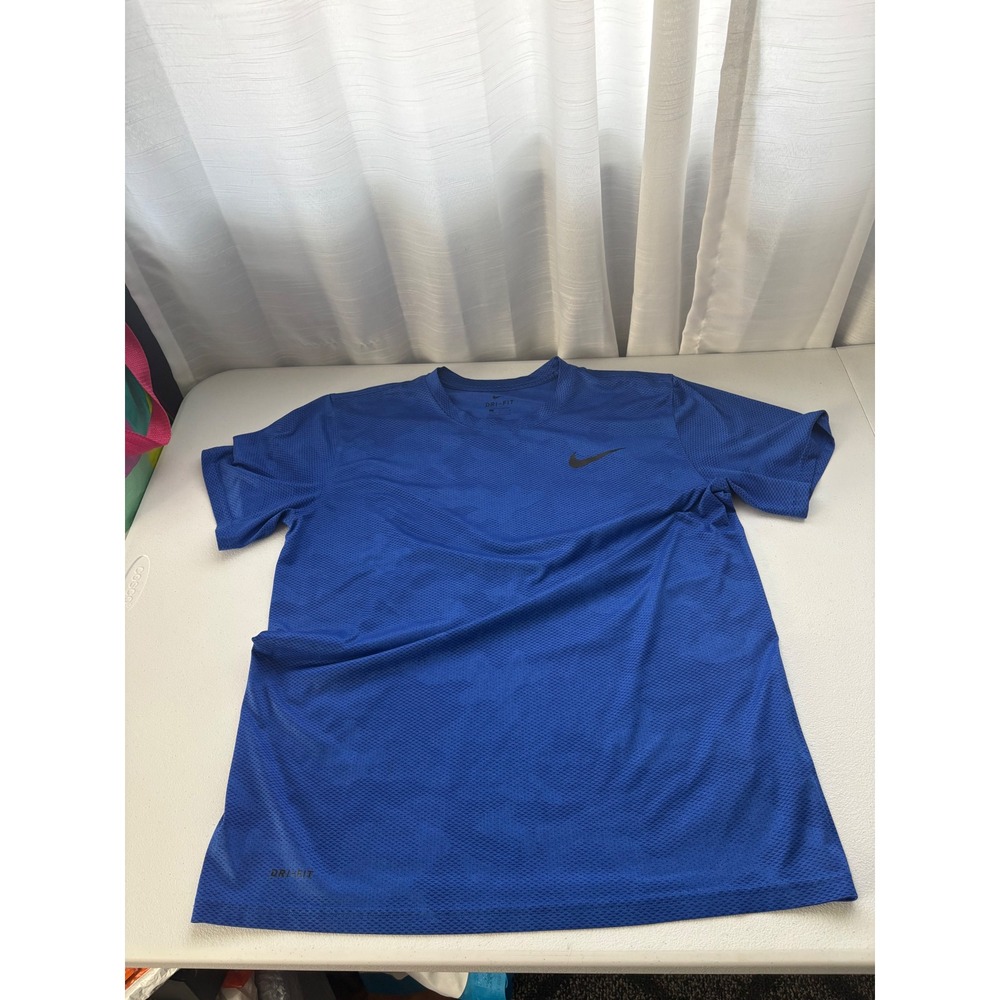 Nike Mens Dri-FIT Royal Blue Textured Training T-Shirt Short Sleeve Size Large‎